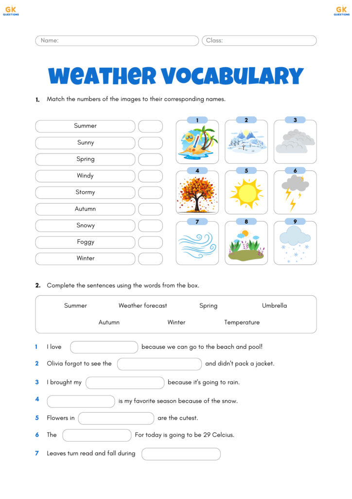 Weather Vocabulary Worksheet